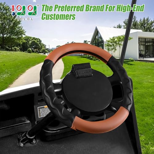10L0L 13 Inch Golf Cart Steering Wheel Covers for EZGO TXT&RXV 1994-up, Upgraded Microfiber Anti-Slip Steering Wheel Cover with Pu Leather - color: Brown