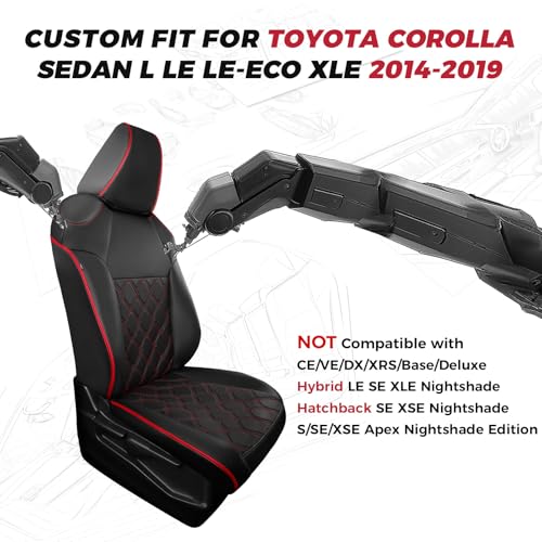FREESOO for Toyota Corolla Seat Covers L LE XLE, LE Eco Sedan 2014 2015 2016 2017 2018 2019, Luxury Leather Seat Covers for Cars, Custom Fit Car Seat Covers, Waterproof Seat Cover, Black Red Full Set