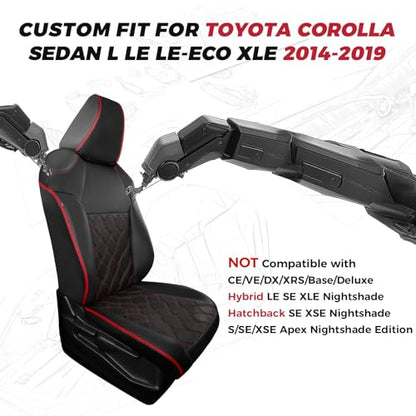 FREESOO for Toyota Corolla Seat Covers L LE XLE, LE Eco Sedan 2014 2015 2016 2017 2018 2019, Luxury Leather Seat Covers for Cars, Custom Fit Car Seat Covers, Waterproof Seat Cover, Black Red Full Set