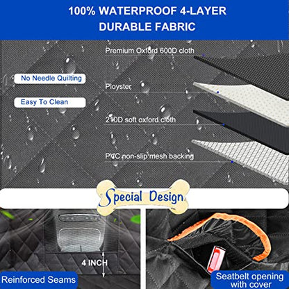 Dog Car Seat Cover for Back Seat 600D Scratchproof Nonslip Durable Waterproof Cars Pet Backseat Covers with Mesh Window Dogs Hammock for Car，SUV, Truck (54" W x 58" L)