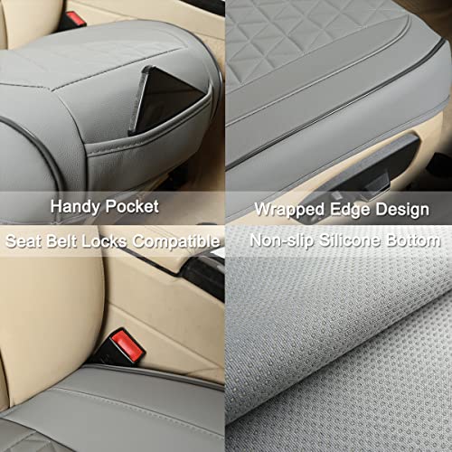 Black Panther Luxury Faux Leather Car Seat Cover Front Bottom Seat Cushion Cover, Anti-Slip and Wrap Around The Bottom, Fits 95% of Vehicles - 1 Piece,Light Gray - color: Front Single Gray