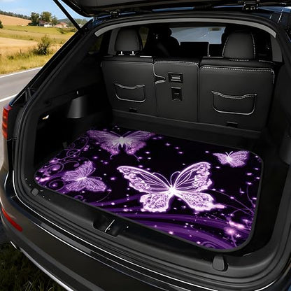 Universal Car Trunk Mat 29" x 39", Purple Butterfly All Weather Trunk Protection Cargo Liner, Durable Cargo Mat Rear Trunk Liner, Stylish Vehicle Interior Accessories Suitable for Most Car Models - color: Purple Butterfly