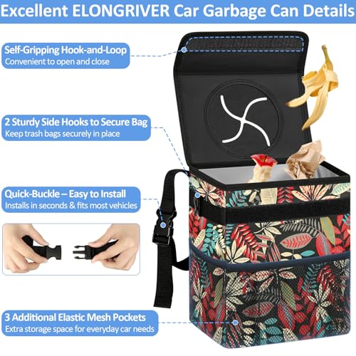 ELONGRIVER Car Trash Can Bin for Back Seat Leak Proof, Cute Car Trash Bag Hanging, Vehicle Trash Can for SUV Truck Van, Automotive Garbage Cans Front Seat Red Leaves, 2 Gallons - color: Red Leaves, size: 2 Gallons
