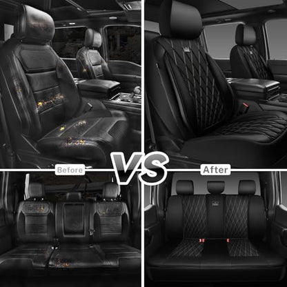 CAR PASS Thick Foam 3D Mesh Leather Car Seat Covers Full Set, Luxury Breathable Premuim Faux Leather Automotive Seat Covers, Airbag Compatible Universal Fit for Most Sedan Van Truck SUV, Pure Black - color: Black Foam Mesh, size: Full Set