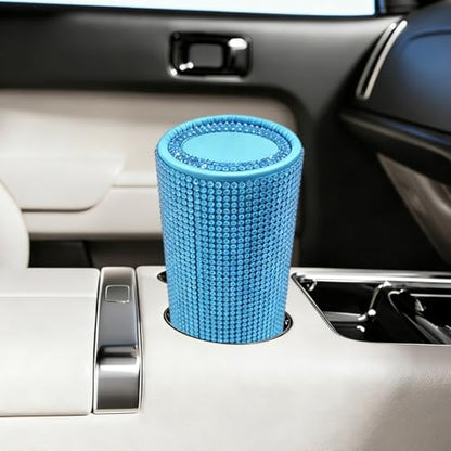 Craedli Bling Car Tissue Holder for Cup Holder, Sparkly Crystal Rhinestone Round Cylinder Car Tissue Box, Refillable Tissues Dispenser Auto Interior Paper Napkin Container with 1 Pack Tissues (Blue) - color: Blue