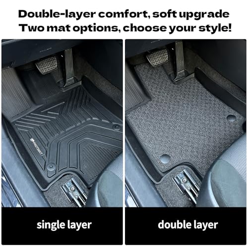 Double Layer Floor Mat Custom Fit Tacoma 2024 2025 2026, All Weather TPE Floor Mats with Carpets for Toyota Tacoma Front Row, 2-pc Cargo Liner(Black) - color: Front Row Mats & Carpets(Black)