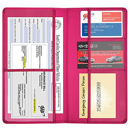 Wisdompro Car Document Holder Organiser, PU Leather Vehicle Insurance and Registration Holders Wallet Case for ID Card, Driving Licence, Key Contact Information Cards - color: Light Hot Pink