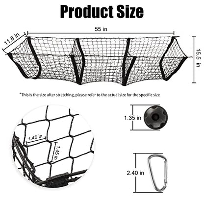 Heavy Duty Mesh Cargo Net, 3 Pocket Trunk Bed Storage Organizer Compatible for SUV, Car, Pickup Truck Bed, Etc.with 4 Metal Hooks (11.8×11.8×47.3 Inch), Black