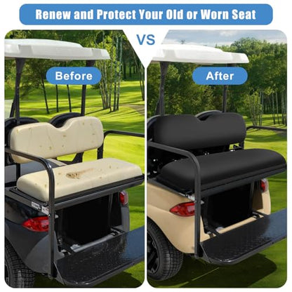 MOSNAI Golf Cart Rear Seat Covers Set for EZGO Club Car Yamaha Aftermarket Rear Seat Cushion, Durable Breathable Bench Seat Covers Washable Polyester Mesh Cloth Without Logo, Black