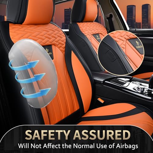 Seat Covers for Cars, Waterproof Automotive Seat Covers, Leather Car Seat Covers 2 Pack, Universal Front Seat Cushion Protector for Most Cars Trucks SUV-Black&Orange