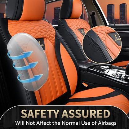 Seat Covers for Cars, Waterproof Automotive Seat Covers, Leather Car Seat Covers 2 Pack, Universal Front Seat Cushion Protector for Most Cars Trucks SUV-Black&Orange