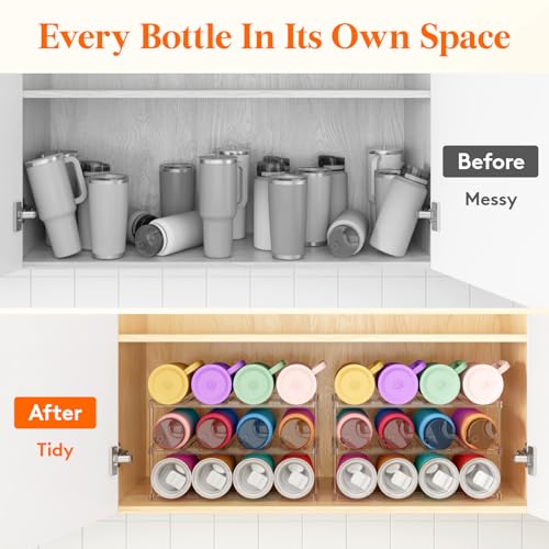 Lifewit Stackable Bottle Storage Organizer, Clear Freestanding Wine Holder for Cabinet, Large Slot Water Bottle Tumbler Cup Organizer for Pantry, Plastic Wine Rack for Fridge Cellar, 3Tier Hold 12 - size: 3 Tier-12 Bottle