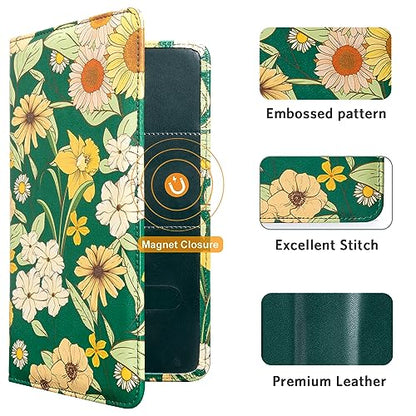 CoBak Car Registration and Insurance Holder - Vehicle Glove Box Car Organizer,Auto Truck Comparment Accessories Case with Magnetic Closure for Driver License,Cards - color: L-Blossom-Pine Green