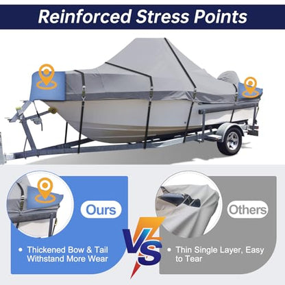 900D Center Console Boat Cover, Windproof Full Metal Buckle Straps Boat Cover for Center Console Boat Heavy Duty fits 22-24" Length,Beam Width up to 116" W, Gray - color: Gray, size: 22'-24' Length , Beam Width up to 116" W