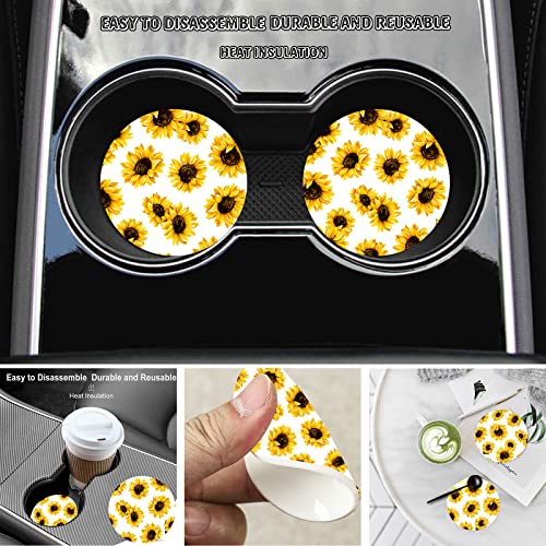 Yellow Sunflower Flower Steering Wheel Cover for Women Men with 2 Pcs Car Coasters, Universal 14.5-15 Inch Rainbow Steering Wheel Covers Non-Slip Car Accessories for Girls - color: sunflower flower