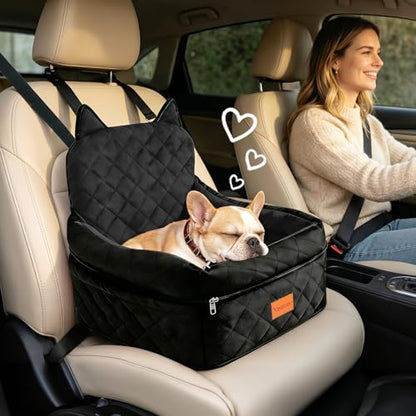 Dog Booster Car Seats for S/M Dogs Up to 35lbs,Pet Car Seat/Travel Bed with Washable&Removable Cover,Storage Pockets,Dog Safety Belt and Elevated Cushion Fits in Front/Back Seat - color: Black