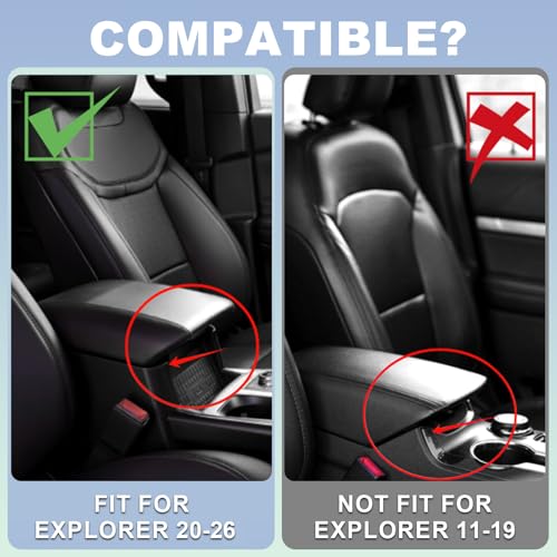 Center Console Cover for Ford Explorer 2020-2026 Leather Armrest Cover Middle Console Cover with 2 Side Pockets Arm Rest Pad Cushion for Explorer Accessories (2020-2026)