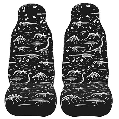 Black and White Dinosaur Skeleton Front Seat Covers 2 Pack, Vehicle Seat Protector Car Mat Covers, Fit Most Bucket Seats - color: Black And White Dinosaur Skeleton