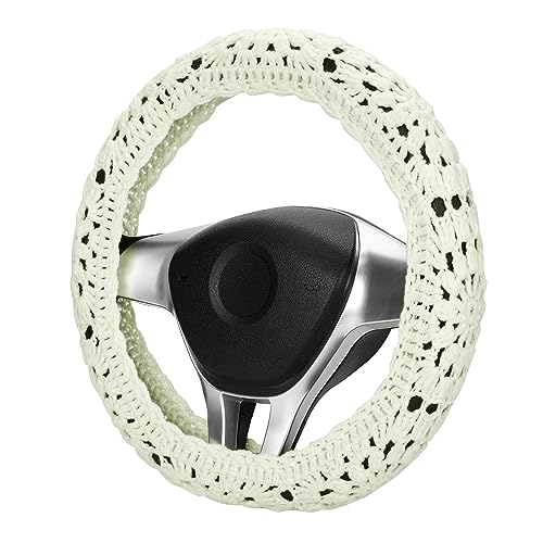 Crochet Steering Wheel Cover Set,Cute Car Steering Wheel Cover Boho 14-15in,Handmade Sunflower Granny Square Pattern,Women Car Accessories (A Wheel Cover) - color: A Wheel Cover