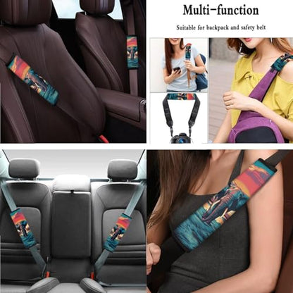 Elephant Sunset Print 15 Pcs Car Interior Covers Set, Car Seat Cover with Seat Belt Covers Car Headrest Cover Steering Wheel Cover Car Coaster - color: Elephant Sunset Print