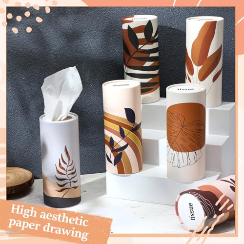 Maxcheck 20 Pack Car Tissues Cylinder with 3 Ply Facial Napkins Bulk, Travel Round Tissue Boxes for Car Cup Holder Paper Napkins Tube Container for Home Bathroom Office(Boho Style) - style: Boho Style