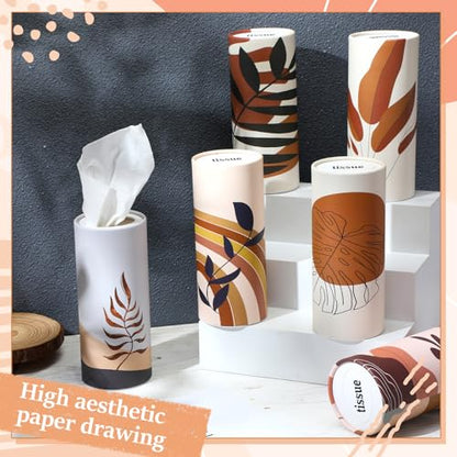 Maxcheck 20 Pack Car Tissues Cylinder with 3 Ply Facial Napkins Bulk, Travel Round Tissue Boxes for Car Cup Holder Paper Napkins Tube Container for Home Bathroom Office(Boho Style) - style: Boho Style