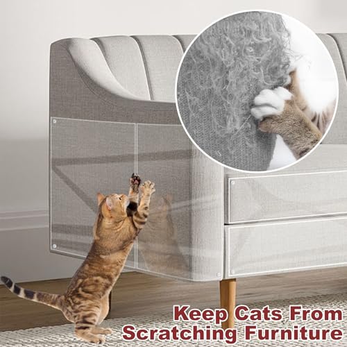 10 Pack Anti Cat Scratch Furniture Protector, Heavy-Duty Clear Self-Adhesive Sofa Protectors for Pets, No-Residue for Couch, Doors, Walls – with 50 Twist Pins - size: 7 Sheets 17"×12" + 3 Sheets 17"×6", 50 Twist