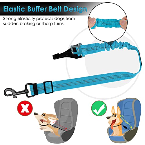 SlowTon Dog Seat Belt, Adjustable Dog Safety Belt Leash, 2 in 1 Latch Bar Attachment Dogs Car Seatbelt with Elastic Nylon Bungee Buffer, Reflective Nylon Belt Tether Connect to Dog Harness (Blue) - color: Blue