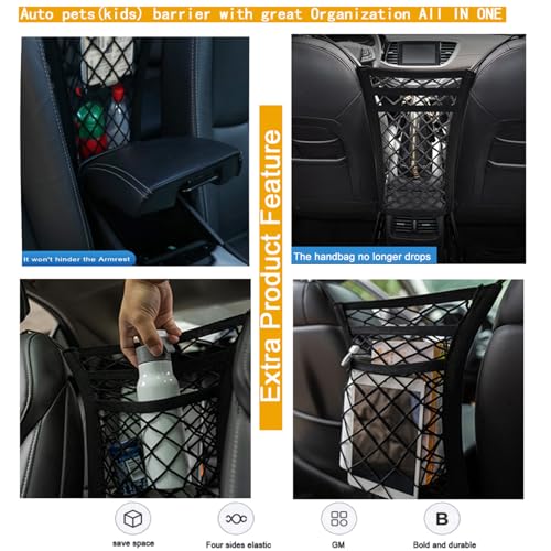 DYKESON Pet Barrier Dog Car Net Barrier with Car Mesh Organizer Baby Stretchable Storage Bag Universal for Cars, SUVs -Easy Install,Safer to Drive with Pets and Children, 3 Layer S - size: 11.7 in × 11.7 in