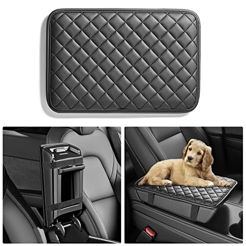HighnessHwoo Car Armrest Covers, Vehicle Center Console Cover, Middle Storage Organizer Pad, Dog & Cat Paws Protetor, Nappa Leather, Waterproof, Anti-slip, Auto Interior Accessories, Black, Large Size - color: Classy Black, size: L - 14.0*9.6 inches