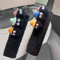 Car Headrest Pillow & Steering Wheel Cover Set with Cute Big-Eyed Black Travel Neck Support Pillow Fur Car Interior Accessory (Safty Belt Cover 2PCS) - color: Black Safty Belt Cover 2pcs