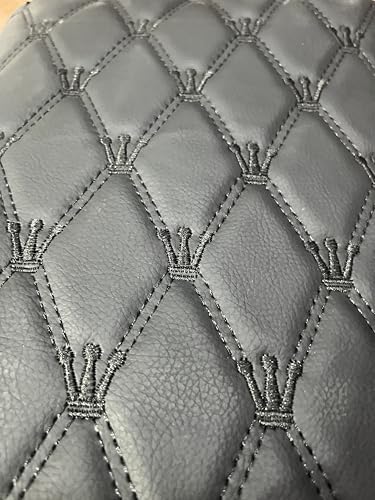 Quilted Foam Vinyl Fabric King Crown Classic Pattern with 0.23" Sponge Backing, 59" W × 39" L Faux Leather Fabric for Car Headliner, Furniture Upholstery, Diamond 2" x 3" (King Crown-Black) - color: King Crown-black