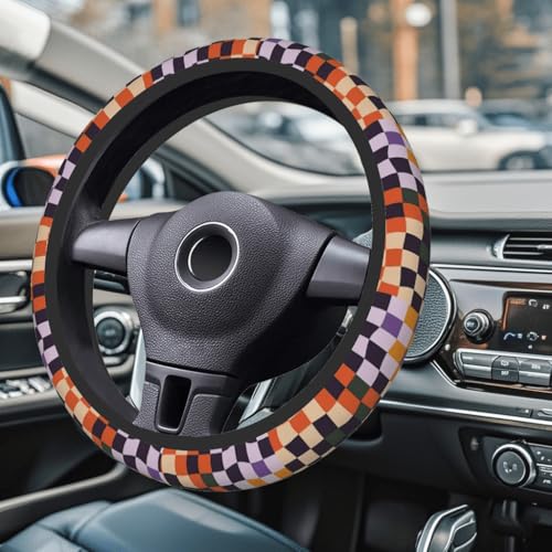 Steering Wheel Cover Accessories Neoprene Cover Non-Slip Breathable Easy to Install Suitable for Women Men Girls for Car SUV Van Truck Universal 14.5-15.5 Inch Checkerboard - color: Checkerboard