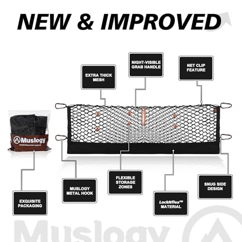 Truck Bed Cargo Net Trunk Netting Compatible with 2024-2026 GMC Acadia | Chevy Traverse | 2025+ Buick Enclave Accessories, Pickup Cargo Organizer SUV Sedan Storage Net w/Heavy Duty Carabiners - style: 2024+ Acadia & Traverse & Enclave