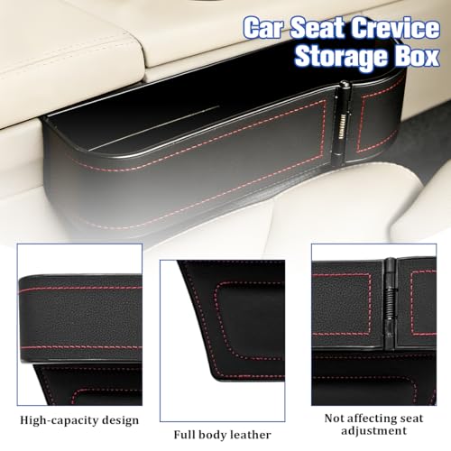Car Seat Gap Filler Organizer with Cup Holder Expander, Leather Console Seam Filler Storage Box, Auto Front Seat Gap Organizer for Phones Keys Glasses, Universal Fit (Black/Red Passenger) - color: Black/Red, size: Passenger