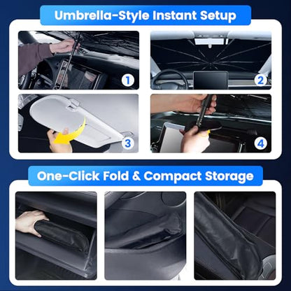 Windshield Sun Shade Umbrella for Ford Edge 2015-2025, Foldable Car Window Sunshade with 360° Bendable Handle & Rearview Mirror Cutout, Upgraded HUPF 50+ Ice Crystal Coating - size: For Ford Edge 2015-2025