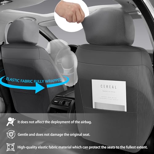 Leather Car Seat Covers Full Set,Universal Fit for Most Cars,SUVs and Sedans,Waterproof Luxury Leatherette Cushions, 5 Seats Protectors (Grey, Full Set-5 Seats(Front and Rear)) - color: Grey, size: Full Set-5 seats(front and rear)