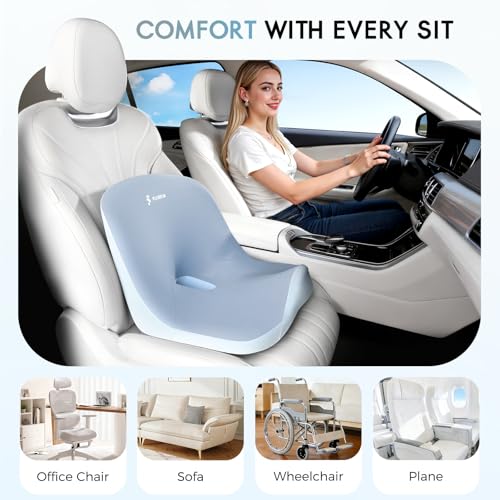Car Seat Cushion and Lumbar Support Pillow, Larger Memory Foam Seat Cushion, Ergonomic L-Shaped Design Cushion for Back Pain Relief, Non-Slip Driving Cushion for Car, Office, Truck, Gifts for Mom-Blue