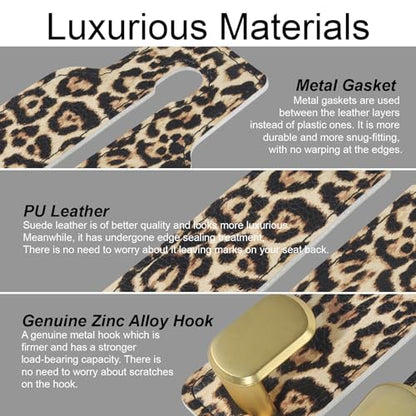 Purse and Bag Hook for Car, Zinc Alloy Seat Headrest Hooks, Upgraded Leather Car Seat Back Purses Hanger and Bags Holder (Leopard, 2Pack) - color: Leopard