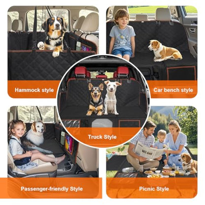 Back Seat Extender for Dogs, Hard Bottom Dog Car Seat Cover for Backseat Support 400lbs, Waterproof Pet Hammock with Mesh Window for SUVs, Cars & Small Trucks