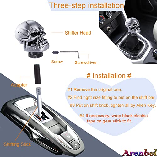 Skeleton Shifter Knobs Skull Gear Lever Handle Car Shift Head Fit Most Manual Automatic Transmission Vehicles, Silver - color: Silver
