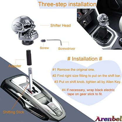 Skeleton Shifter Knobs Skull Gear Lever Handle Car Shift Head Fit Most Manual Automatic Transmission Vehicles, Silver - color: Silver