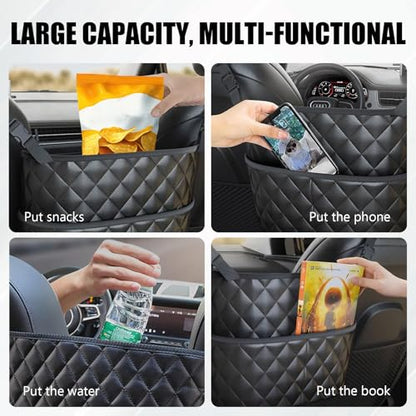 braxan Car Purse Holder Between Seats, Large Capacity Purse Holder for Car, Storage Bag for Backseat Pet Kid Barrier, Universal for SUV, Truck, RV (Black)