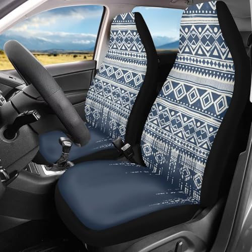 Dreaweet Aztec Seat Covers for Cars Front Seats Only Universal 2 Piece Southwestern Tribal Car Accessories Washable Elastic Bucket Seat Covers for SUV Sedan Easy to Install - color: Aztec Tribal Blue