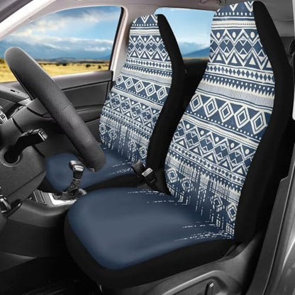 Dreaweet Aztec Seat Covers for Cars Front Seats Only Universal 2 Piece Southwestern Tribal Car Accessories Washable Elastic Bucket Seat Covers for SUV Sedan Easy to Install - color: Aztec Tribal Blue