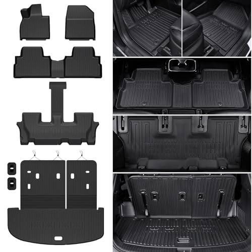 Floor Mats for 2020-2025 Kia Telluride 7/8 Passenger (NOT fit 2027), All Weather TPE Durable Cargo Liner with Backrest Mat Interior Protection for 2025 Kia Telluride AWD - style: Floor Mats Set