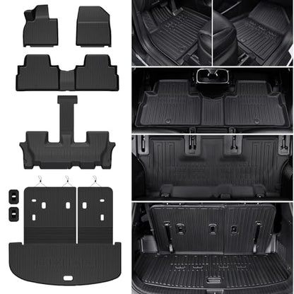 Floor Mats for 2020-2025 Kia Telluride 7/8 Passenger (NOT fit 2027), All Weather TPE Durable Cargo Liner with Backrest Mat Interior Protection for 2025 Kia Telluride AWD - style: Floor Mats Set