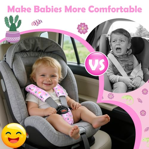 3 Pcs Car Seat Stroller Straps Pads for Baby, Newborn Soft Shoulder Strap and Crotch Covers, Universal Shoulder Straps Pads for Car Seat, Pushchair, High Chair (Pink Alpaca) - color: Pink Alpaca
