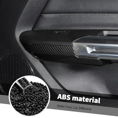 Jimen Fit for Ford Mustang 2015-2024, 2PCS Inner Door Armrest Panel Cover Trim (Carbon Fiber) - color: Carbon Fiber