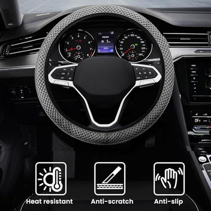 Elastic Stretch Car Steering Wheel Cover, Comfortable Steering Wheel Cover Universal for 14.5-15 Inch, Warm in Winter & Cool in Summer, Anti-Slip Breathable Ice Silk (Gray) - color: Gray